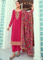 Real Georgette Hot Pink Wedding Wear Embroidery Work Straight Suit